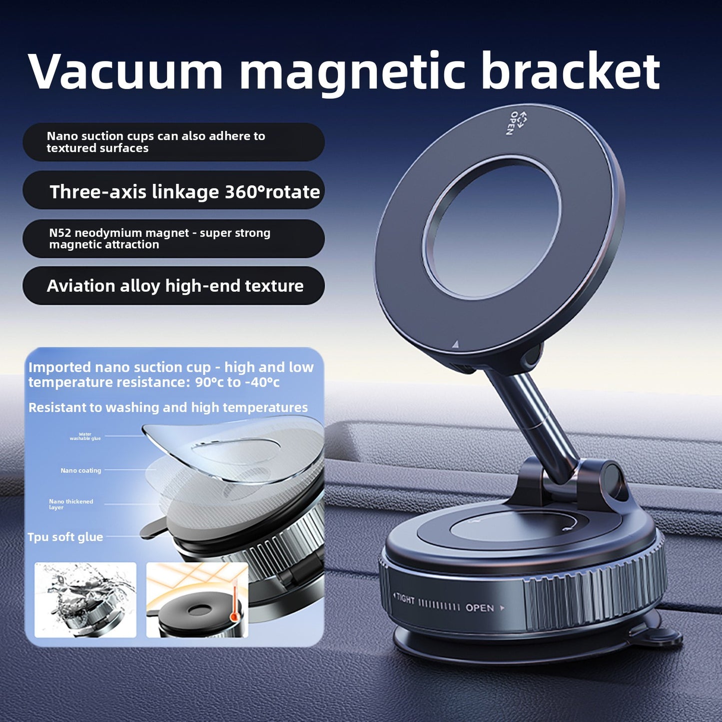 Magnetic Car Phone Holder with Suction Cup Mount