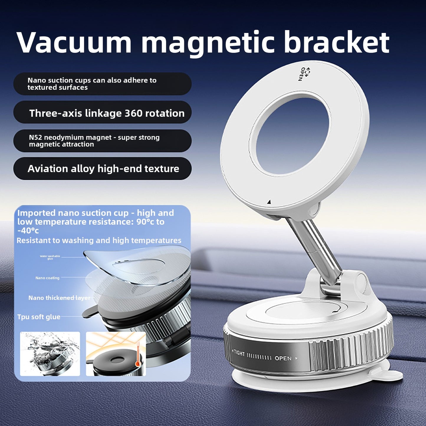 Magnetic Car Phone Holder with Suction Cup Mount