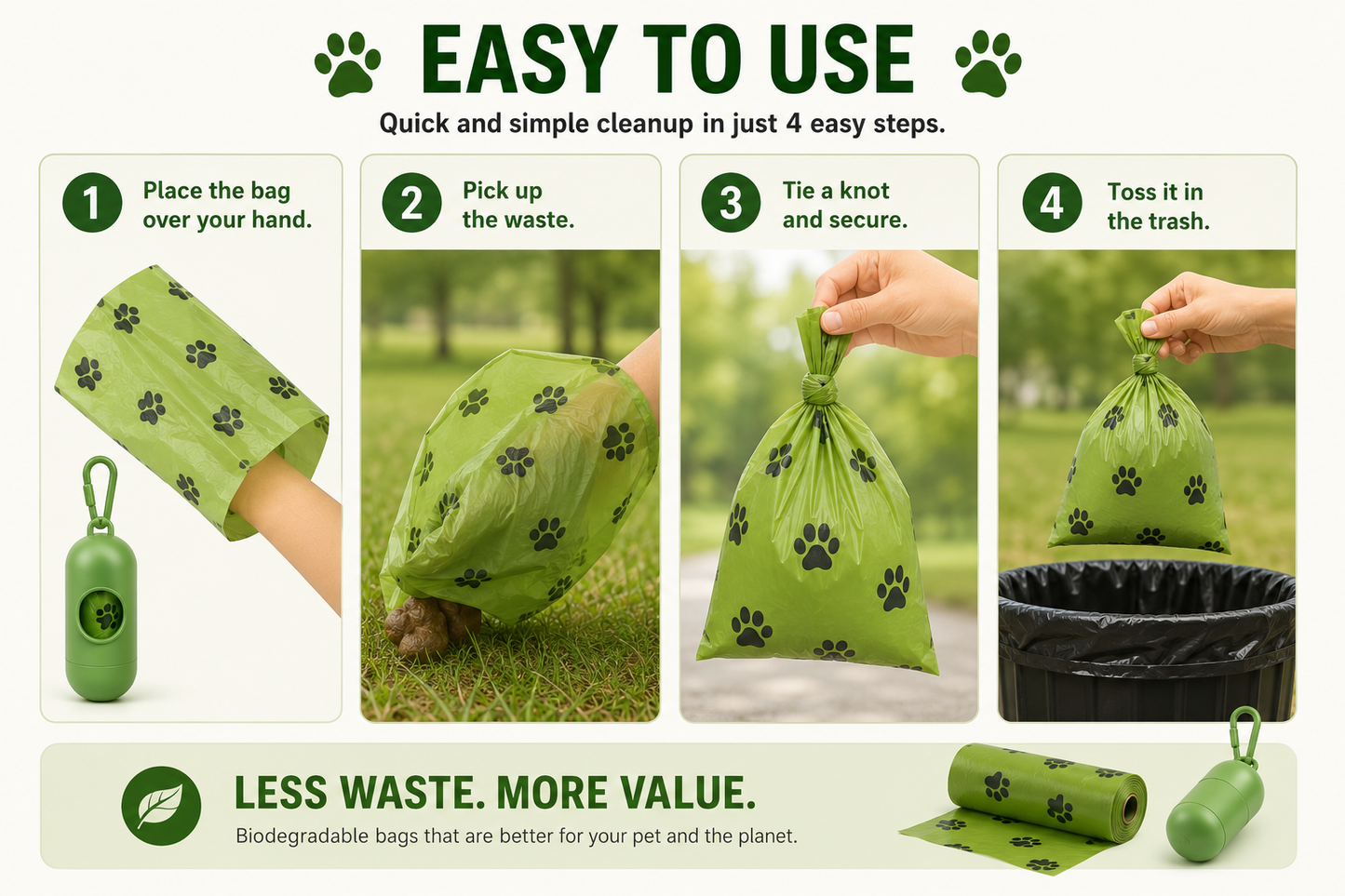 Dog Waste Bag Dispenser with Refill Bags